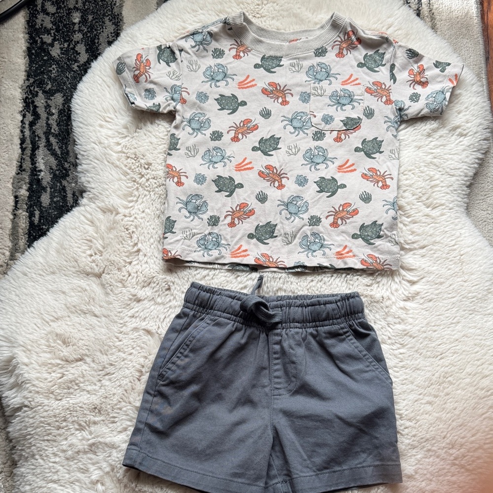 Caribbean Joe 12mos. Kids' Sea Creature Print T-Shirt & Gray Shorts Set